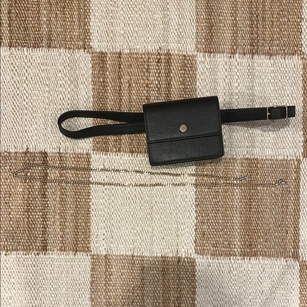 OAD New York Black Leather Belt Bag with Gold Chain